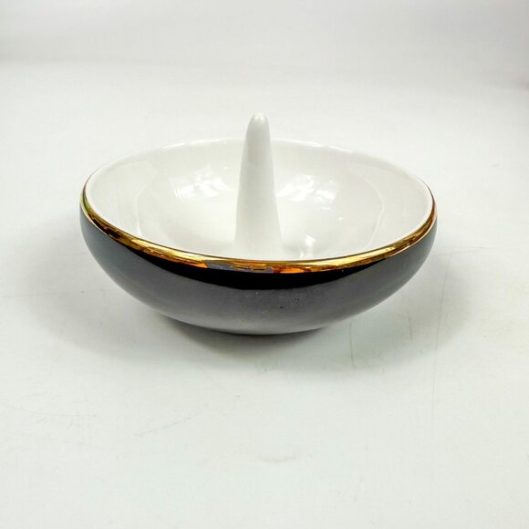 Kate Spade Lenox Ring It Up Black Ceramic Ring Holder Dish Gold Trim - Picture 1 of 5
